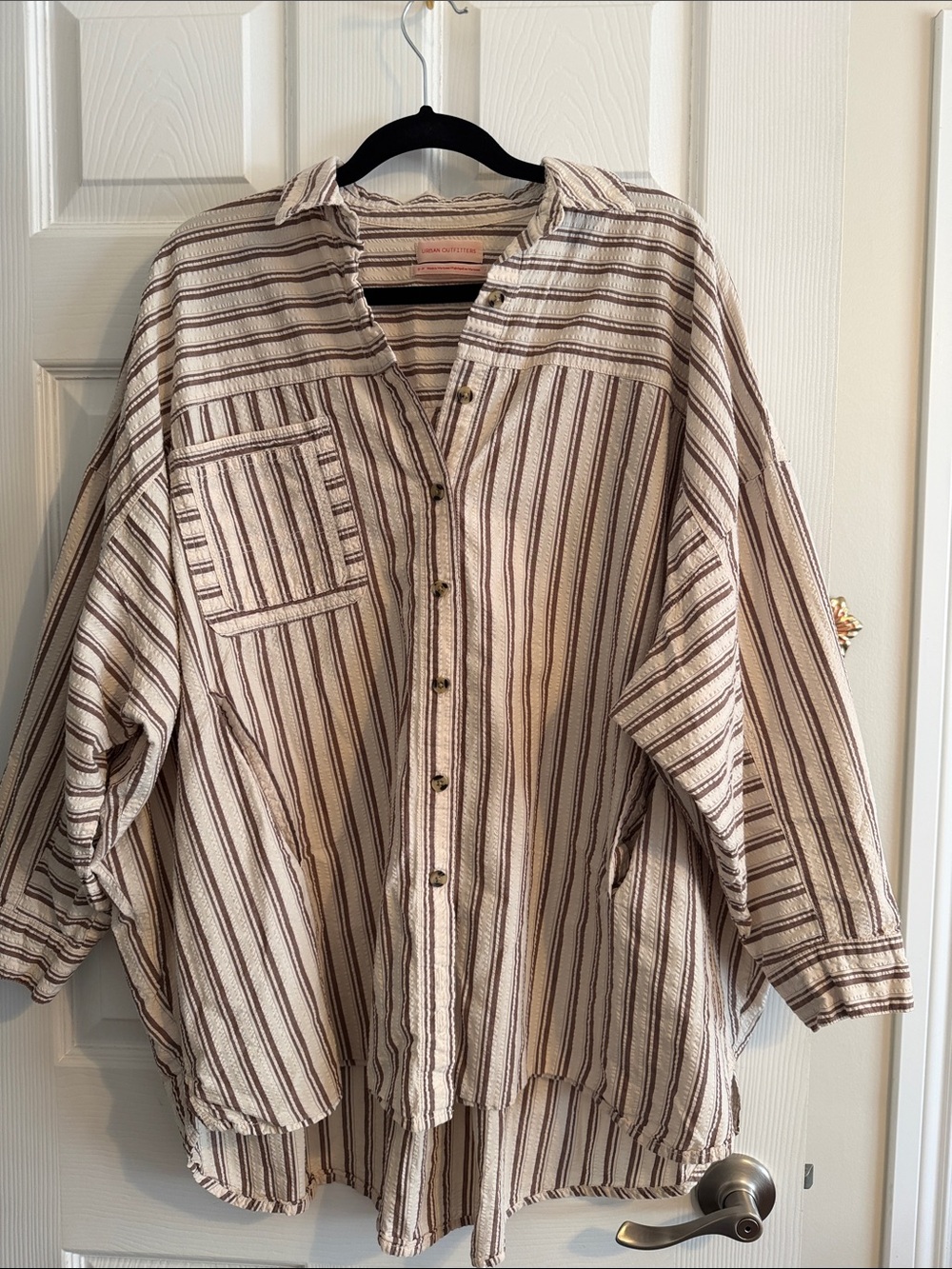 Urban Outfitters Beige & Brown Striped Casual Button-Down Shirt
